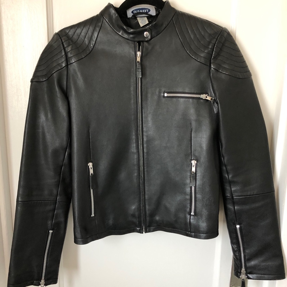 Black vegan leather motorcycle jacket